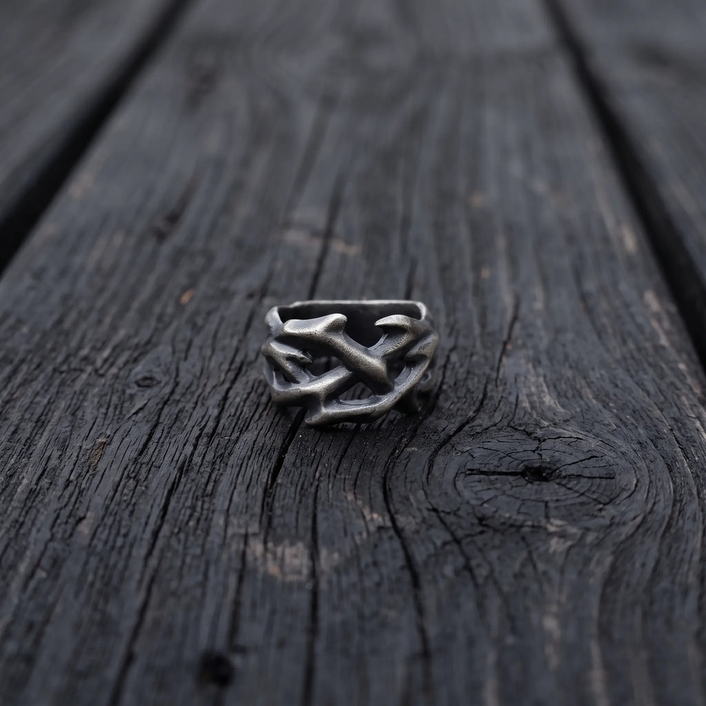 Custom Crown of Thorns Solid 925 Sterling Silver Ring, Engraved Gothic Thorn Band, Faith Gift