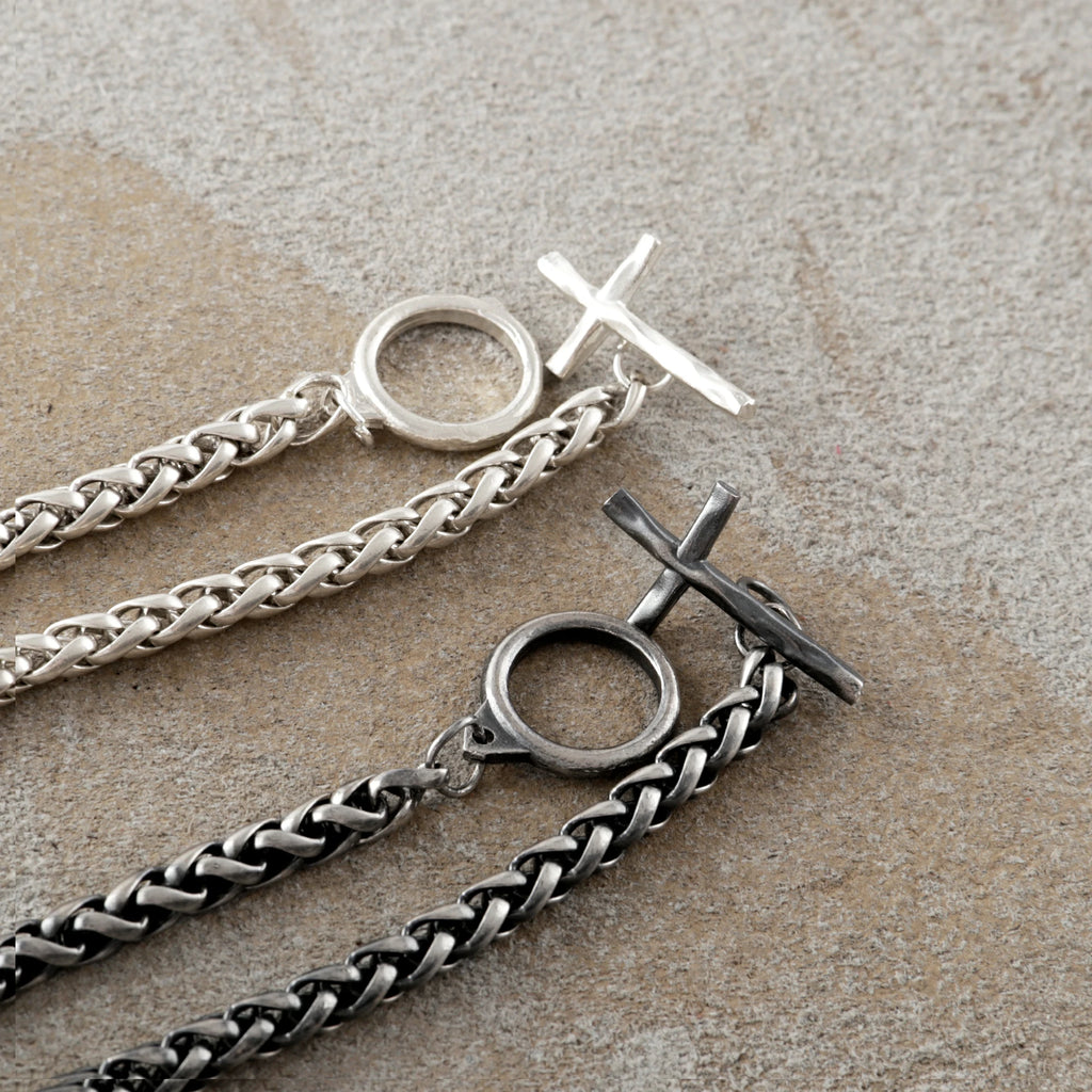 925 Sterling Silver Holy Cross Toggle Clasp Chopin Chain Faith Bracelet