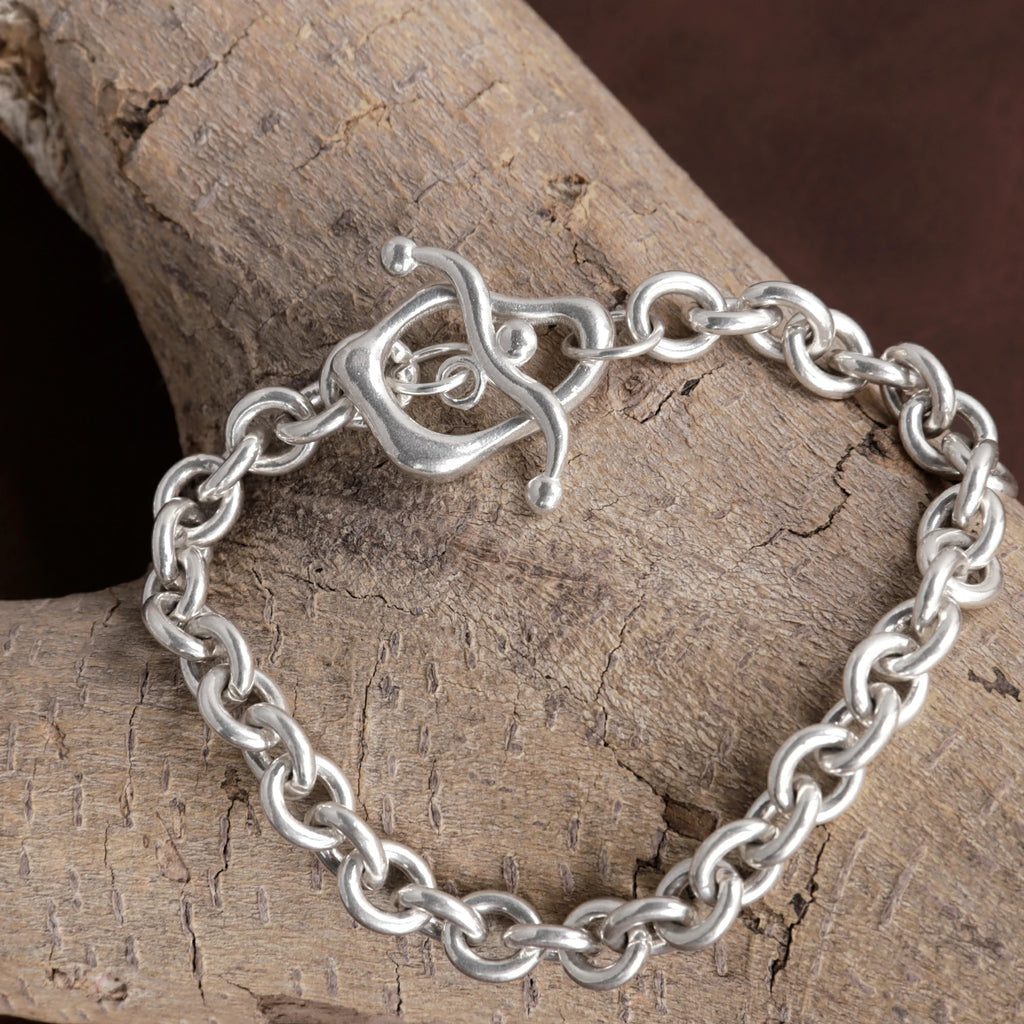 925 Sterling Silver Rolo Chain Bracelet With Artisanal Toggle Clasp For Daily Style