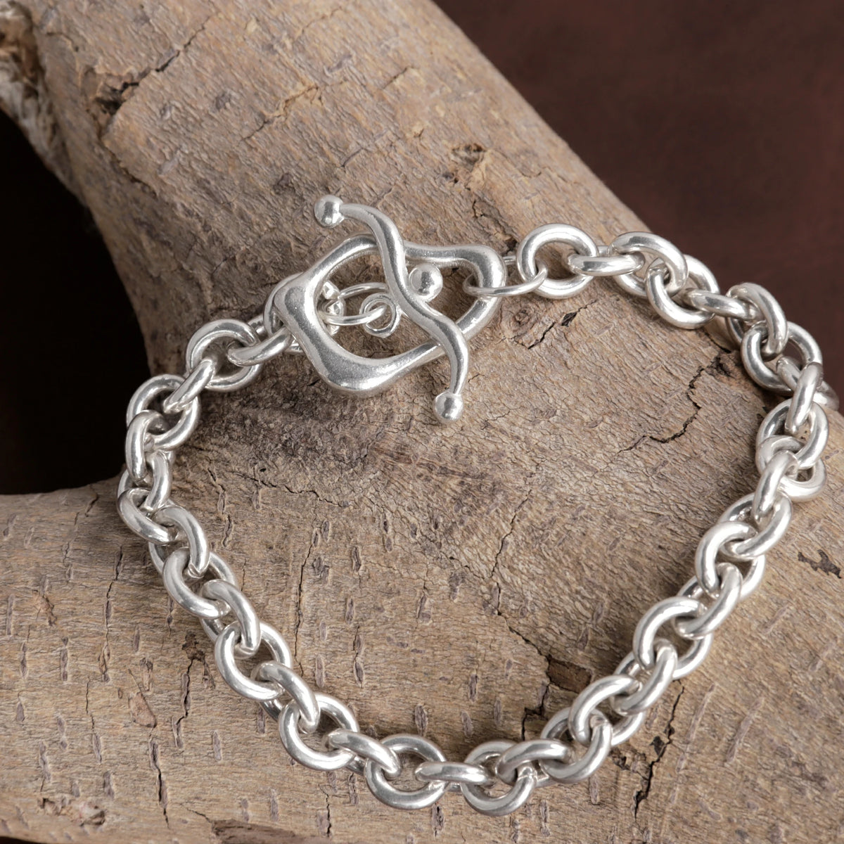 925 Sterling Silver Rolo Chain Bracelet With Artisanal Toggle Clasp For Daily Style