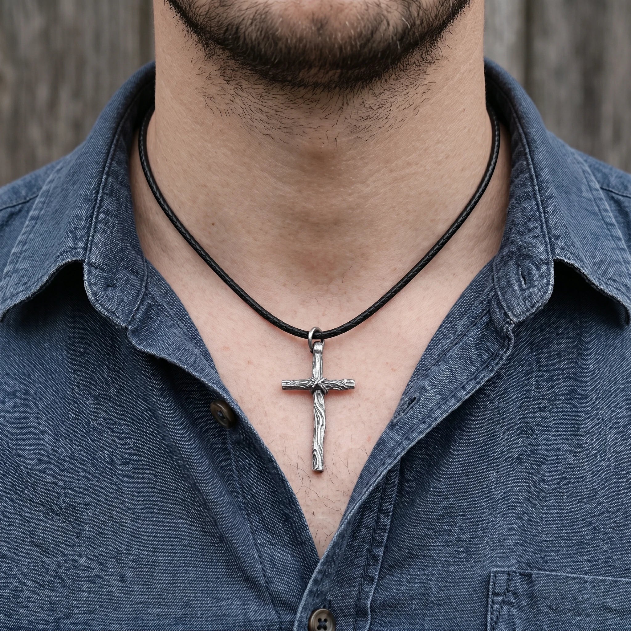 Living Branch Sacred Wood Cross, Textured 925 Sterling Silver Faith Necklace