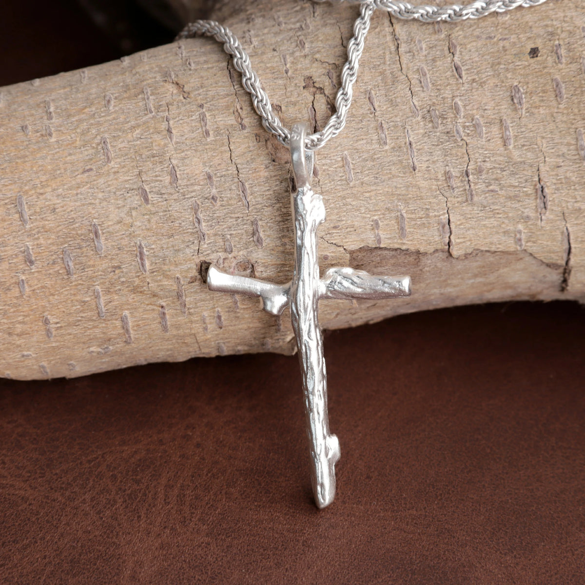 925 Sterling Silver Rugged Branch Cross Pendant Rooted In Divine Grace And Salvation