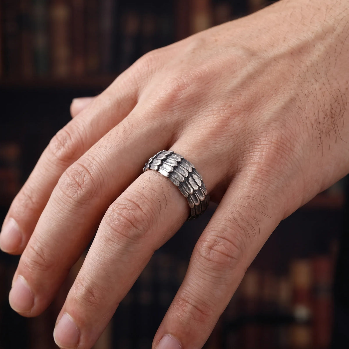 Men's Dragon Scale Ring, Personalized 925 Sterling Silver Band for Men, Custom Engraved Armor Promise Ring Gift
