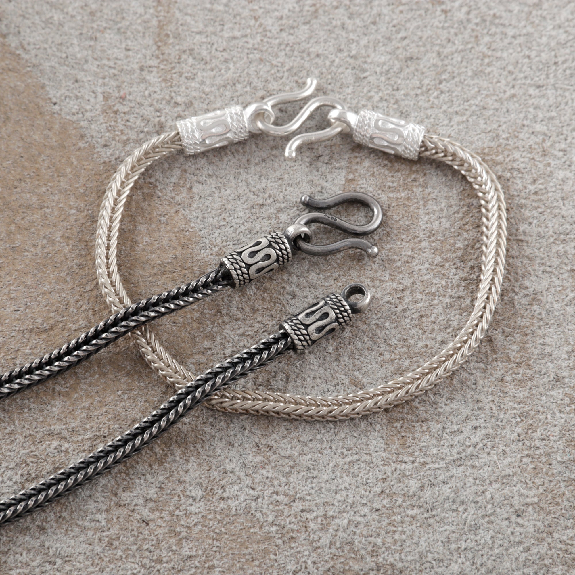 925 Sterling Silver Square Foxtail Chain Durable Vintage Statement Bracelet