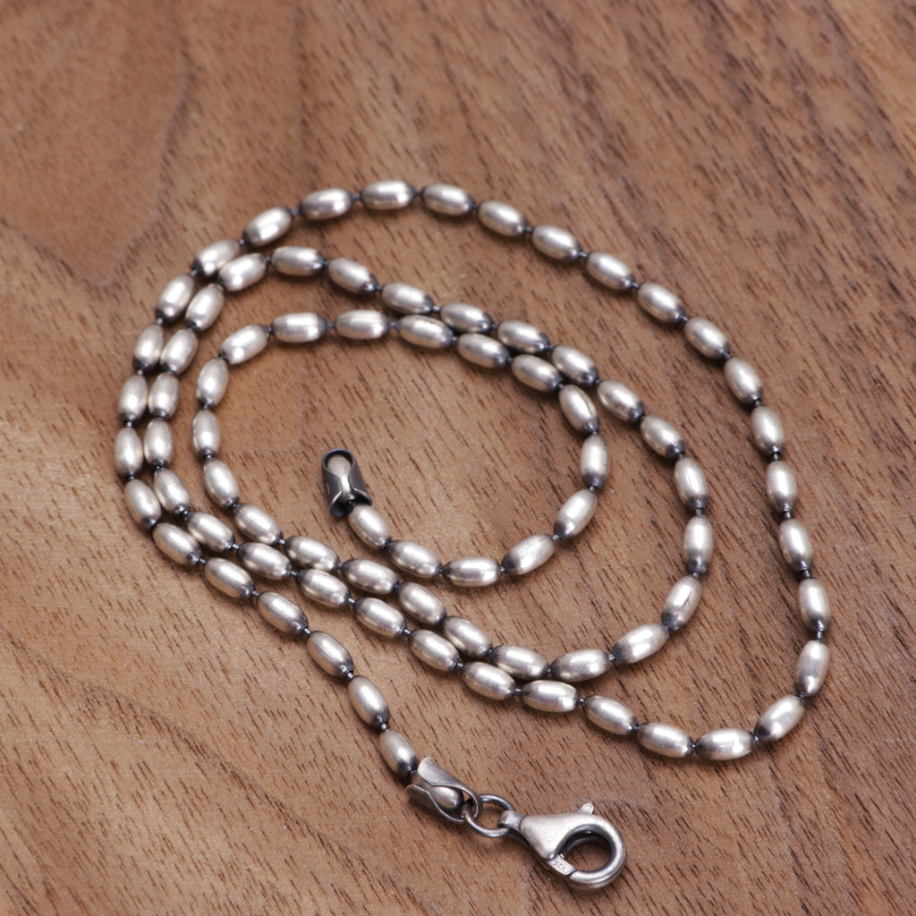 Women's 925 Sterling Silver Oval Rice Bead Chain Necklace