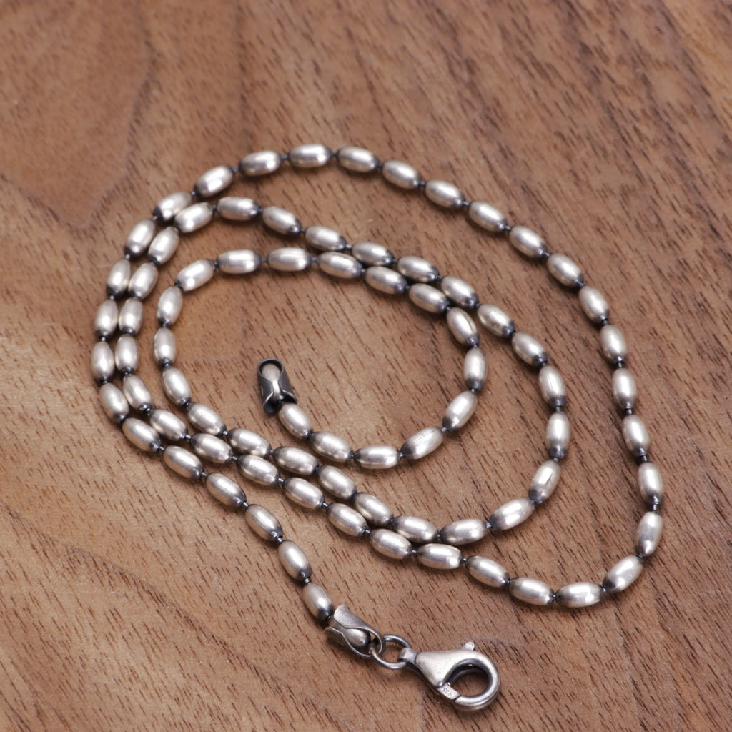 Women's 925 Sterling Silver Oval Rice Bead Chain Necklace