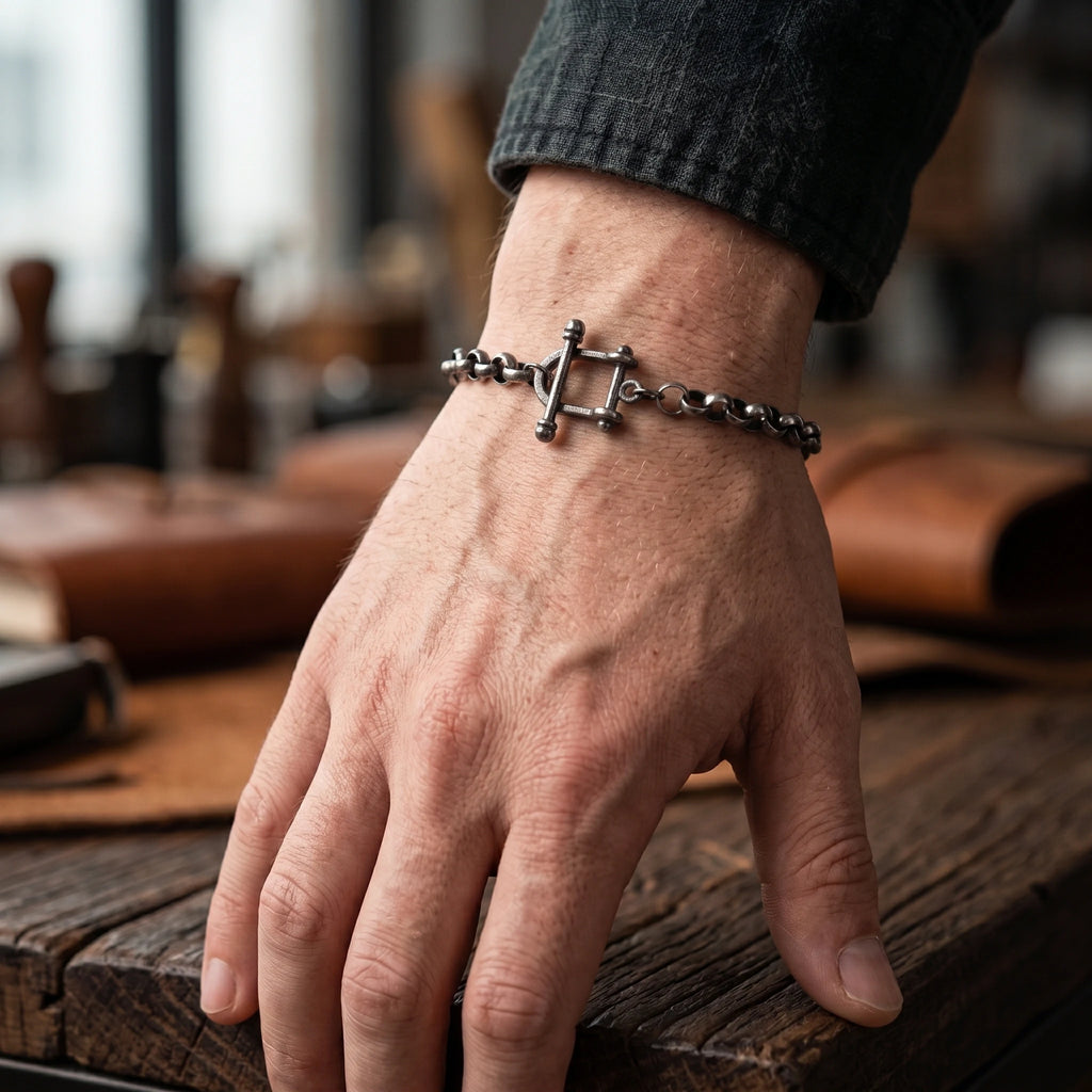 925 Sterling Silver Shackle Clasp Rolo Chain Durable Bracelet Gift for Him Her