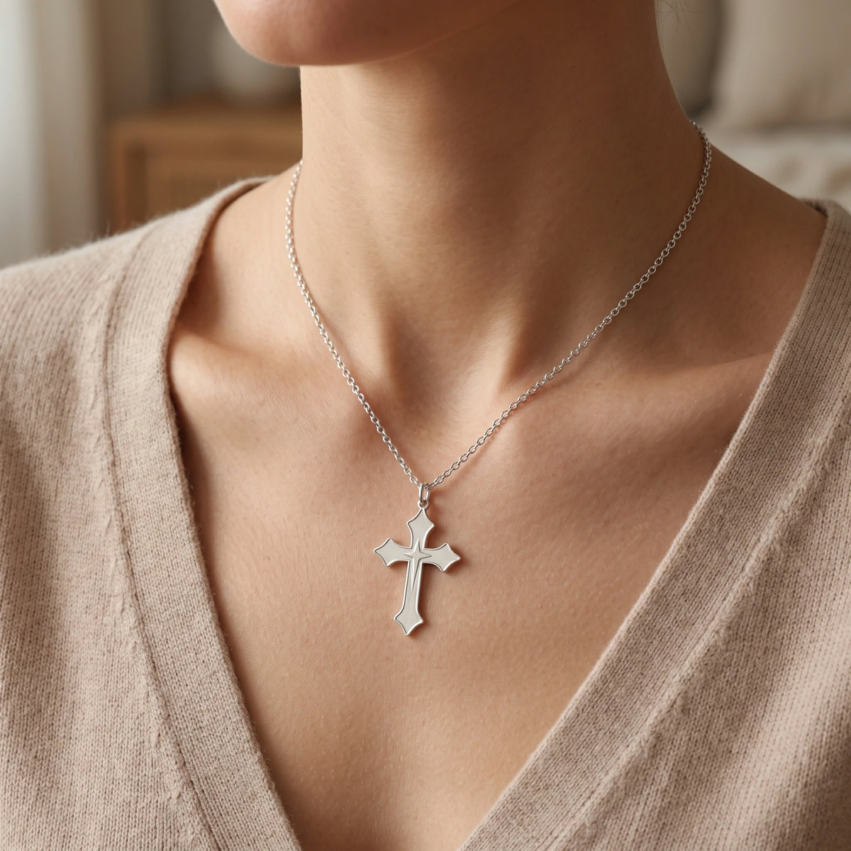 925 Sterling Silver Star of Bethlehem Cross Durable Engravable Faith Necklace