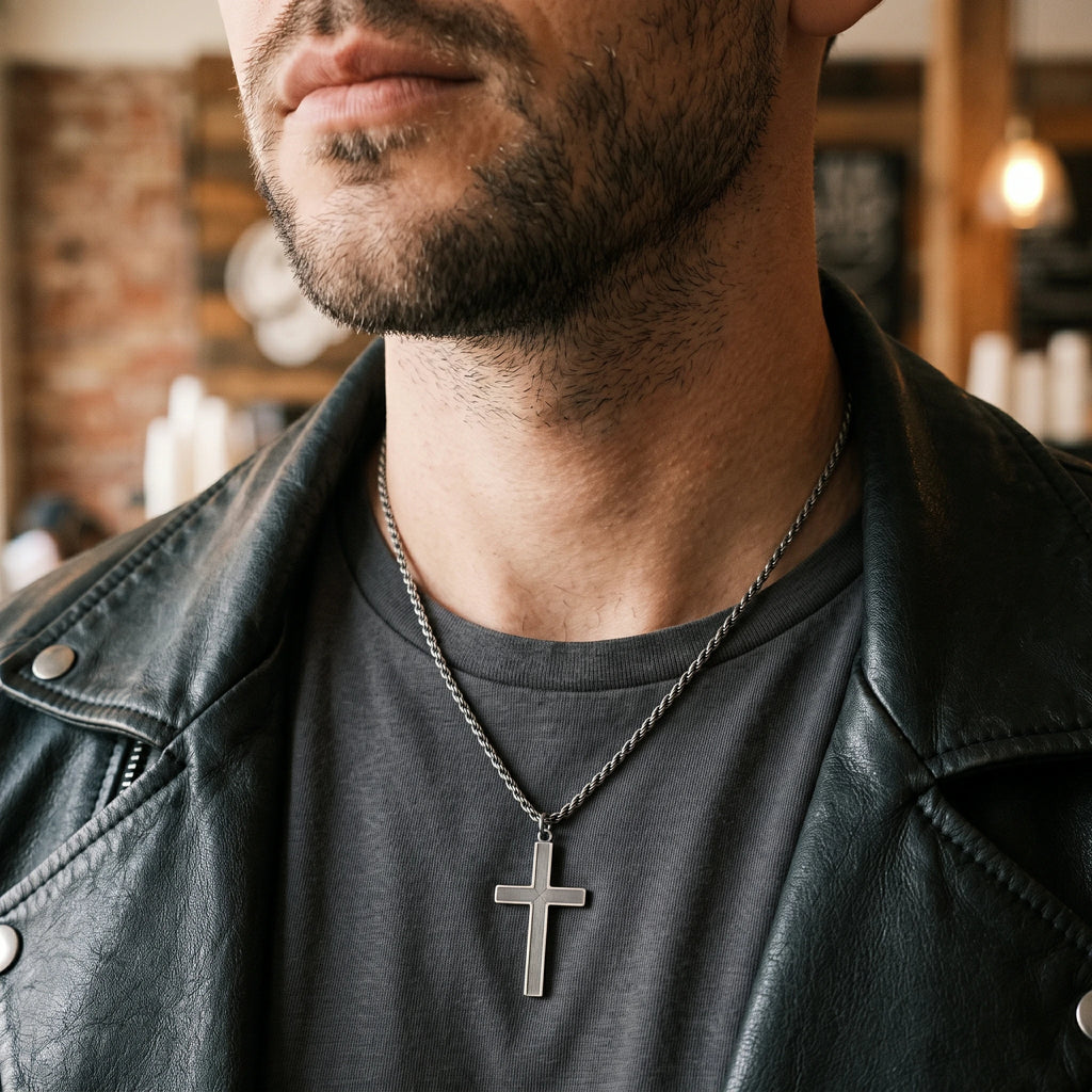 925 Sterling Silver Linear Grooved Cross Durable Custom Engravable Pendant