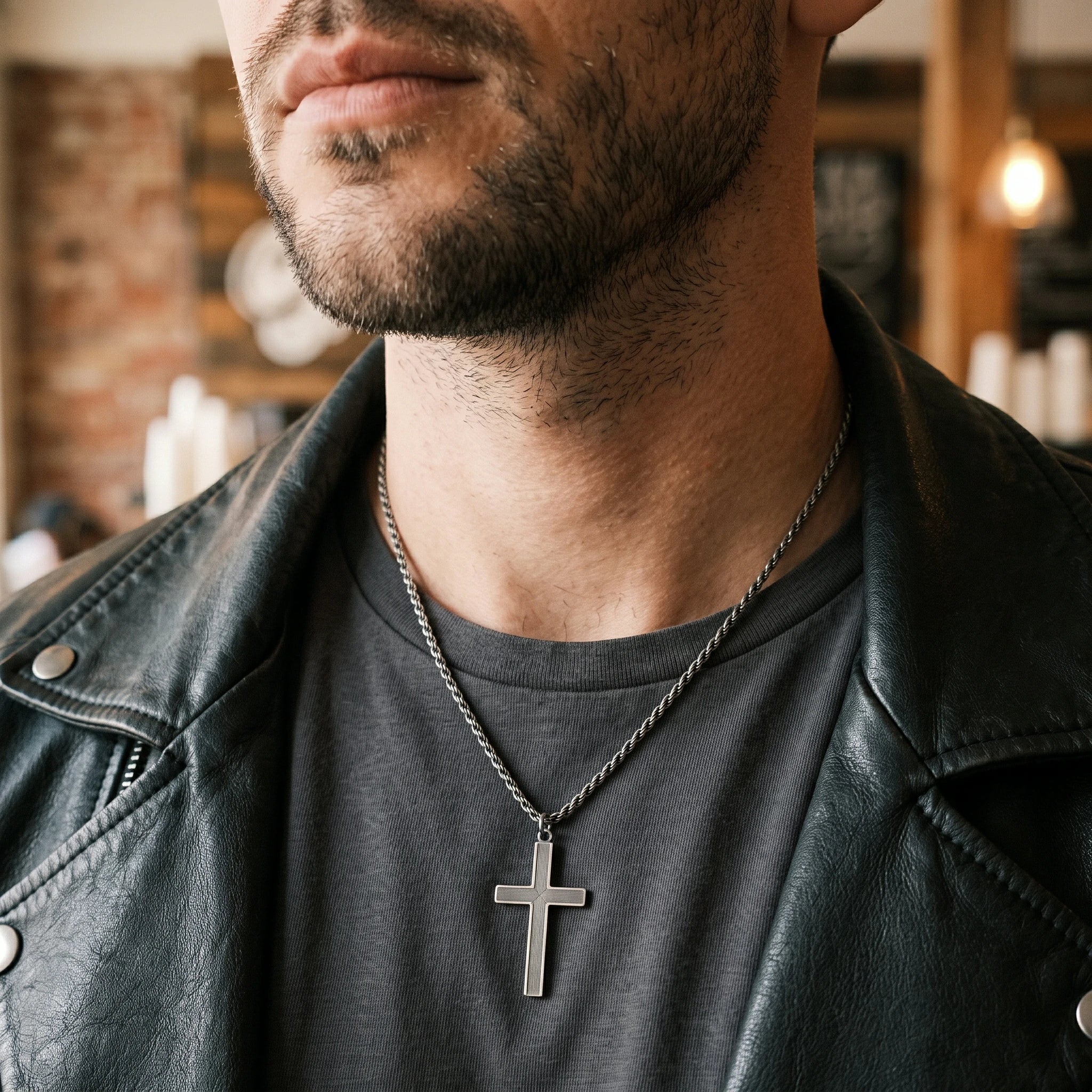 925 Sterling Silver Linear Grooved Cross Durable Custom Engravable Pendant