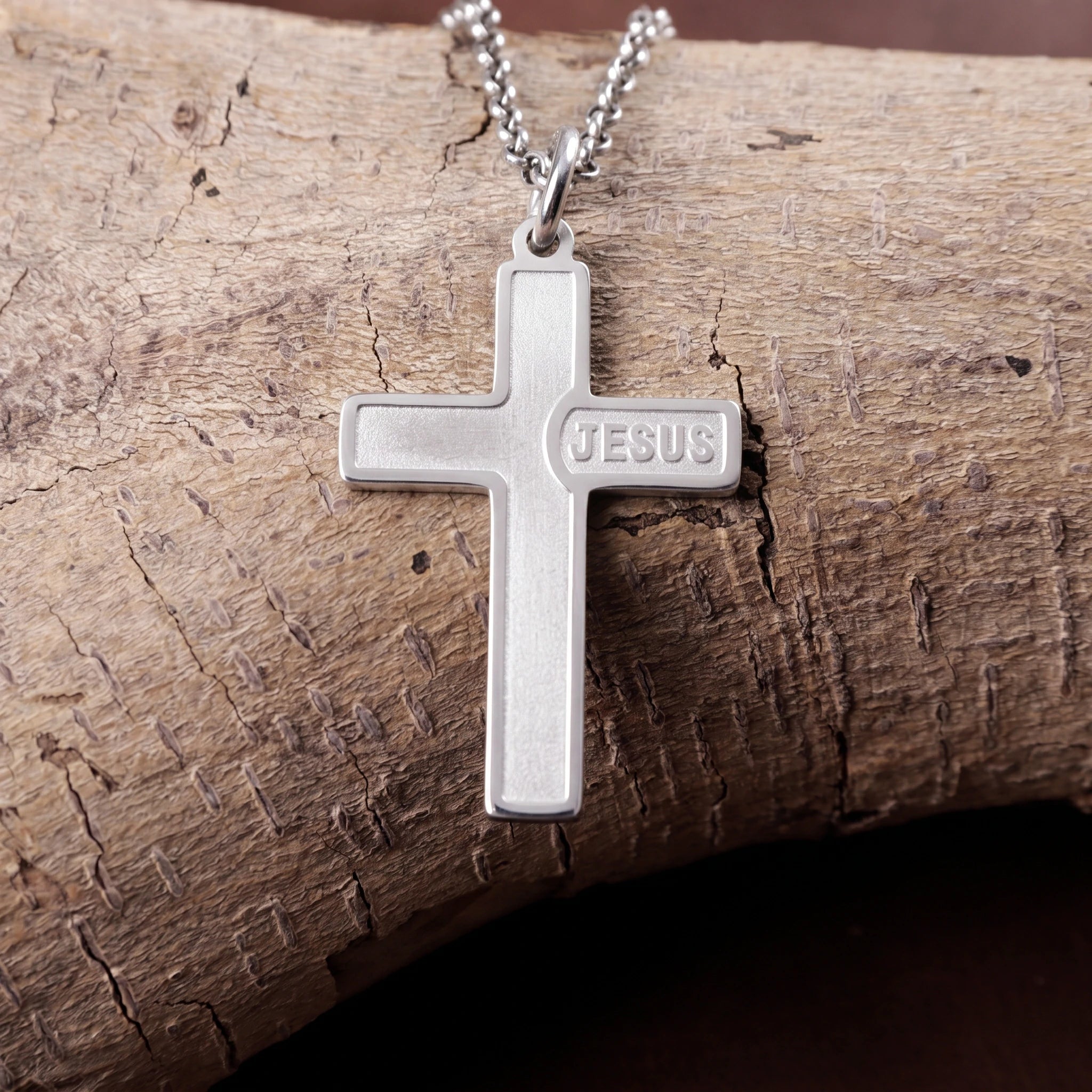 925 Sterling Silver Jesus Name Cross Durable Custom Engravable Pendant Necklace