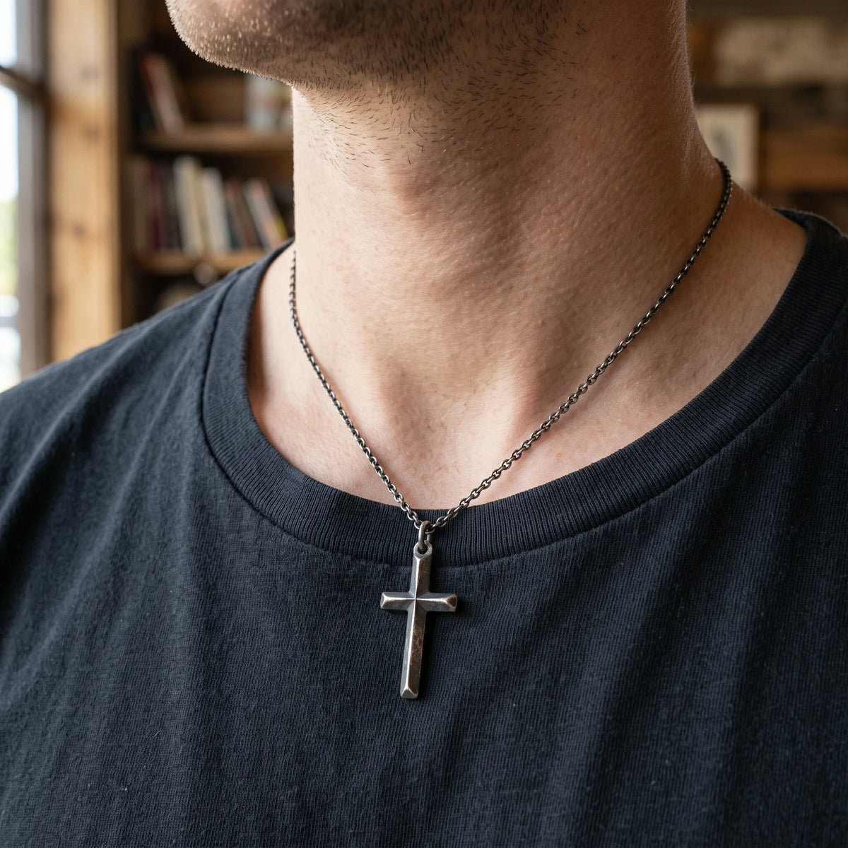925 Sterling Silver Beveled Holy Cross Durable Custom Engravable Faith Pendant Necklace