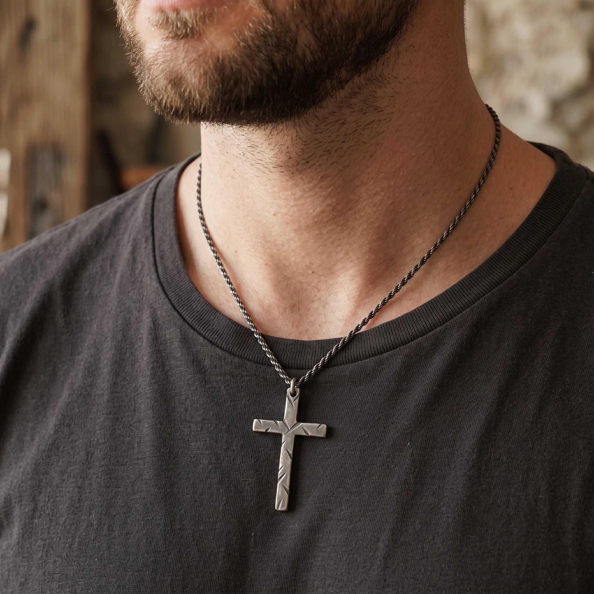 925 Sterling Silver Chiseled Holy Cross Durable Religious Faith Pendant Necklace