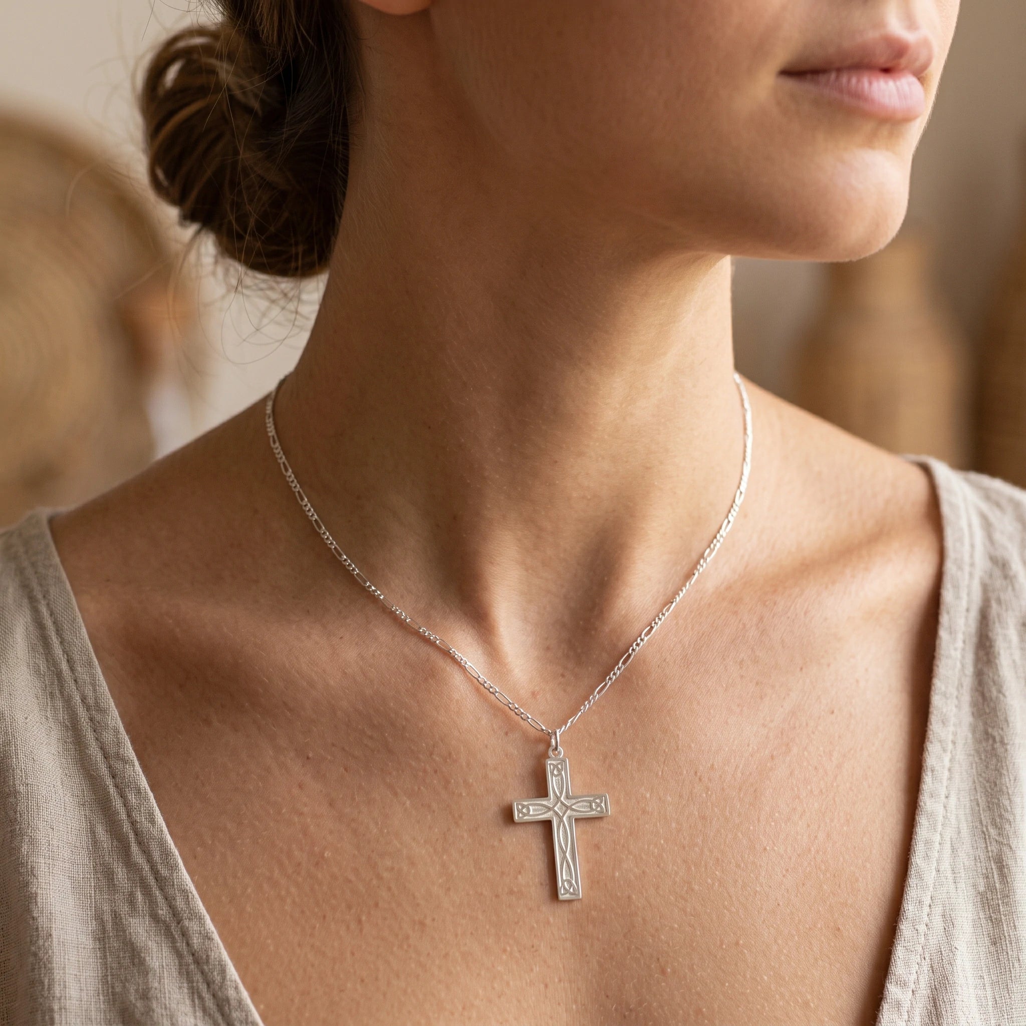 925 Sterling Silver Celtic Trinity Cross Durable Engravable Pendant Faith Gift