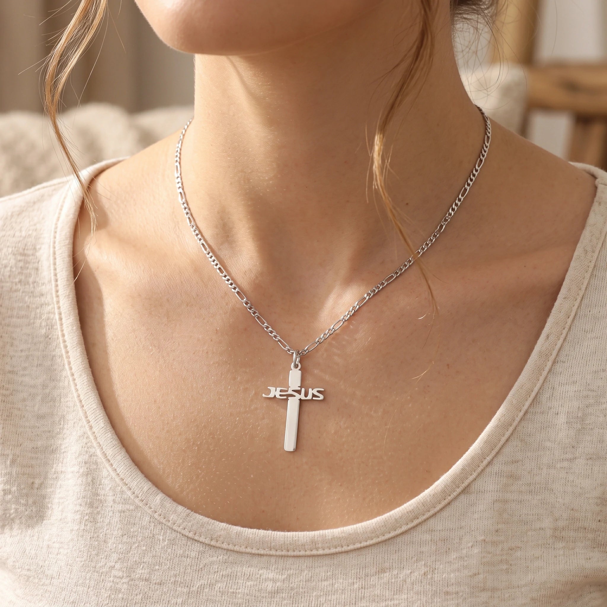 925 Sterling Silver Jesus Name Cross Durable Engravable Sacred Pendant Necklace