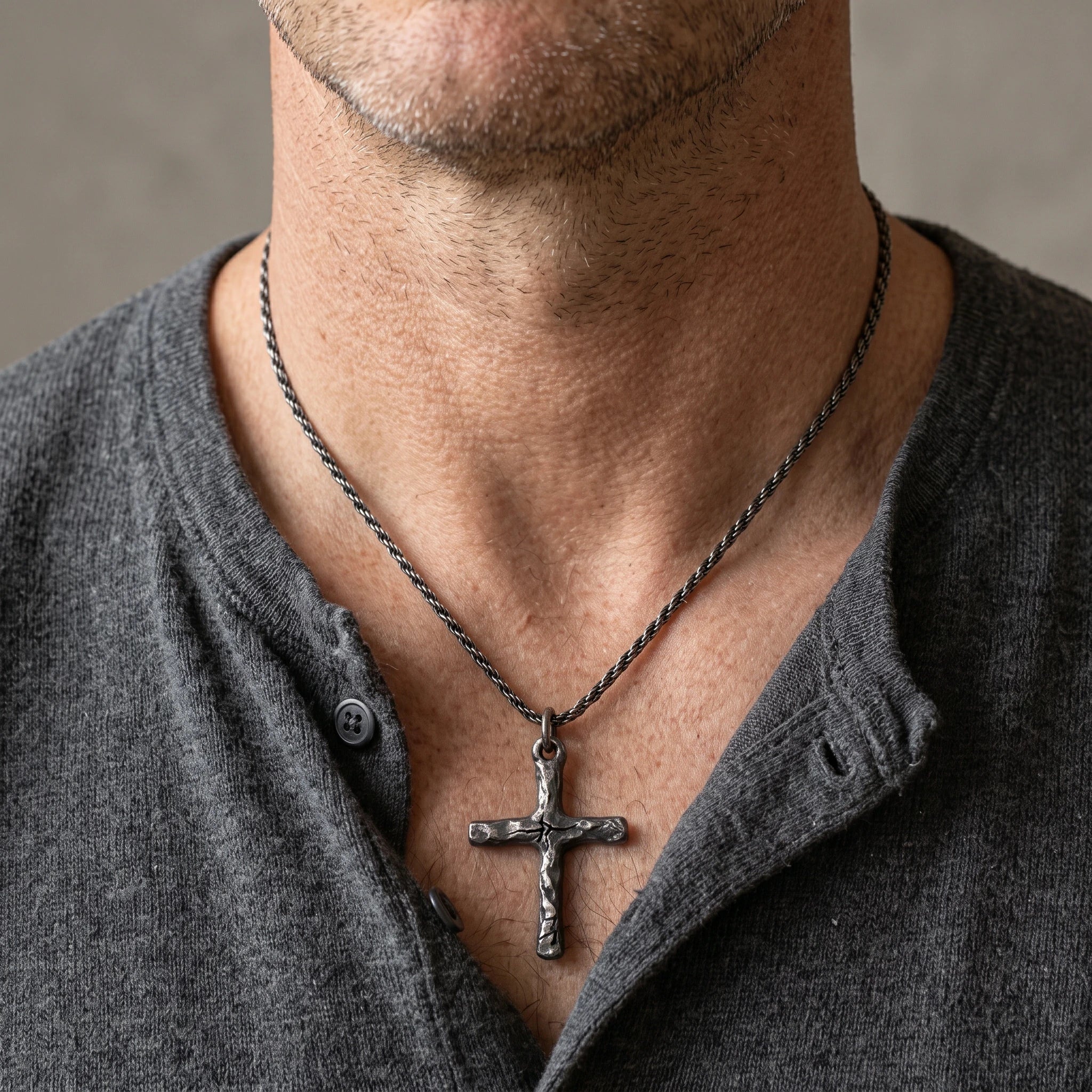 925 Sterling Silver Rustic Textured Holy Cross Durable Faith Pendant Necklace