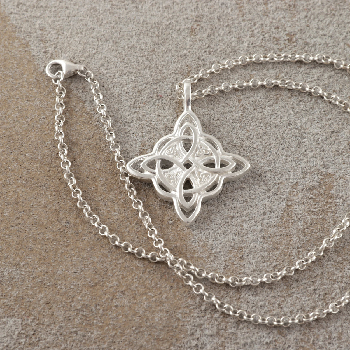 925 Sterling Silver Celtic Knot Pendant Necklace, Vintage Witch Knot Amulet Jewelry