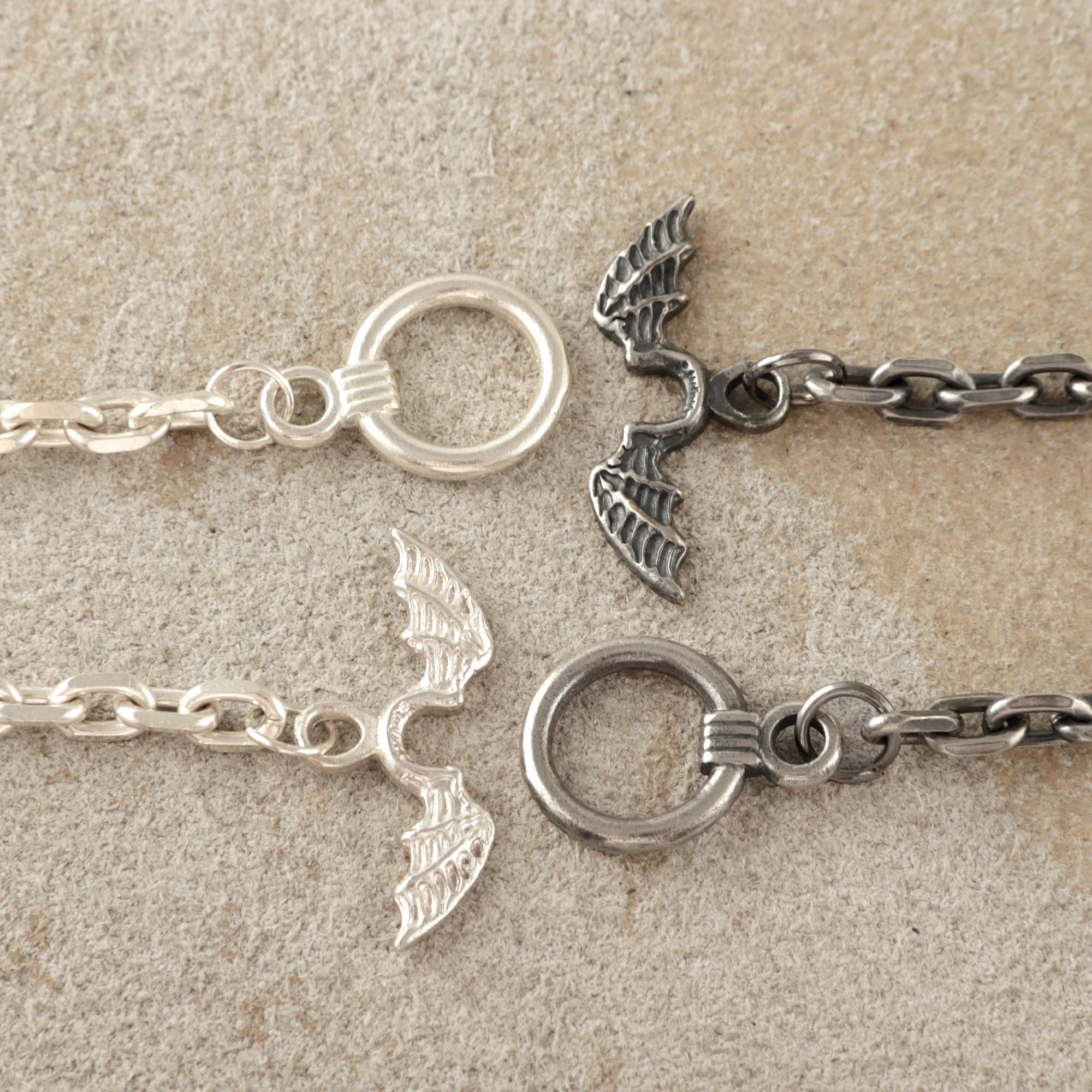 925 Sterling Silver Gothic Winged Toggle Clasp Durable Link Chain Bracelet