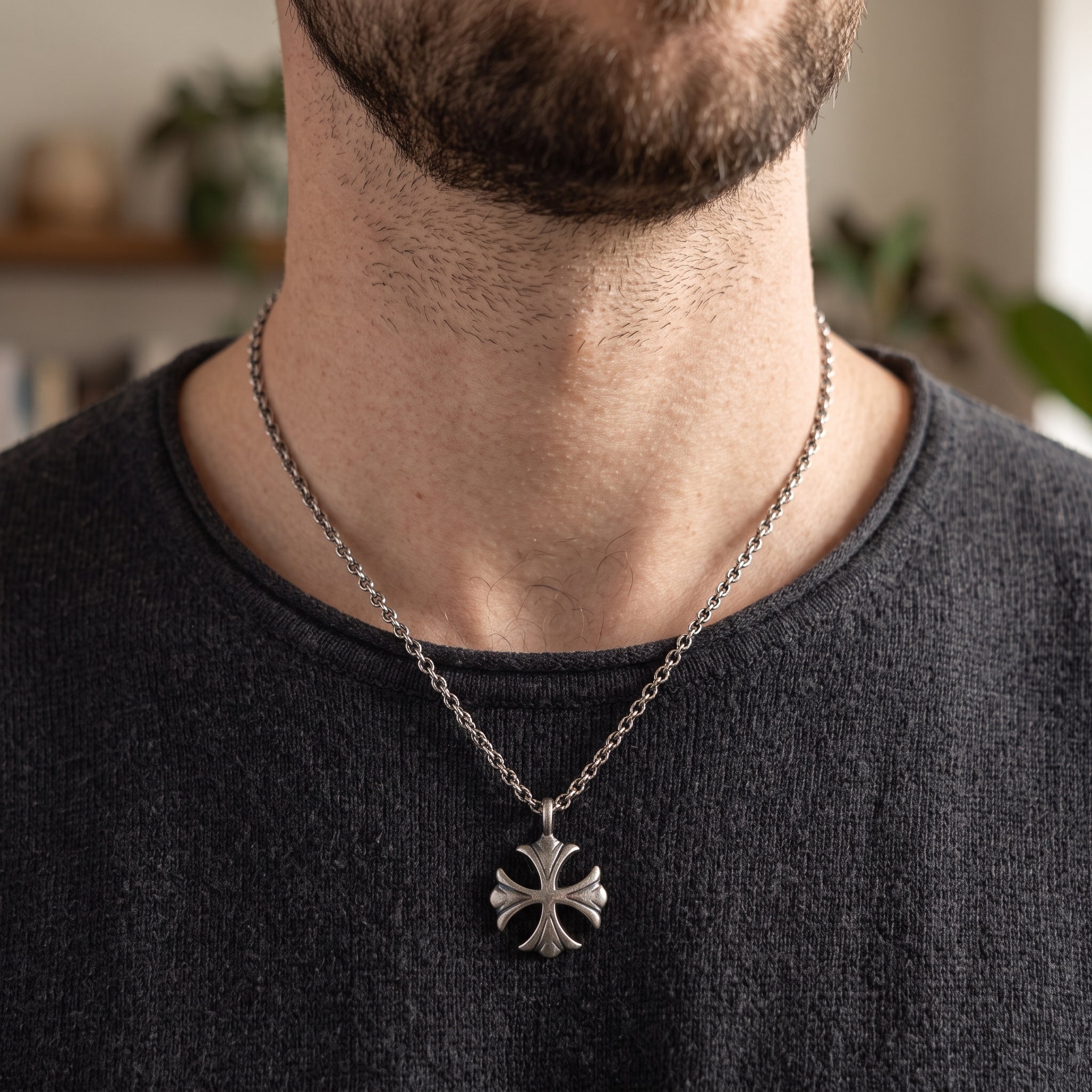925 Sterling Silver Maltese Cross Necklace, Custom Engravable Medieval Talisman Jewelry