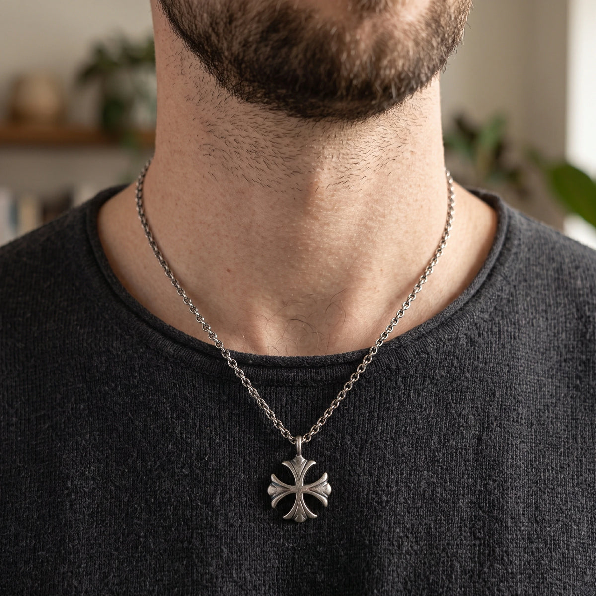 925 Sterling Silver Maltese Cross Necklace, Custom Engravable Medieval Talisman Jewelry