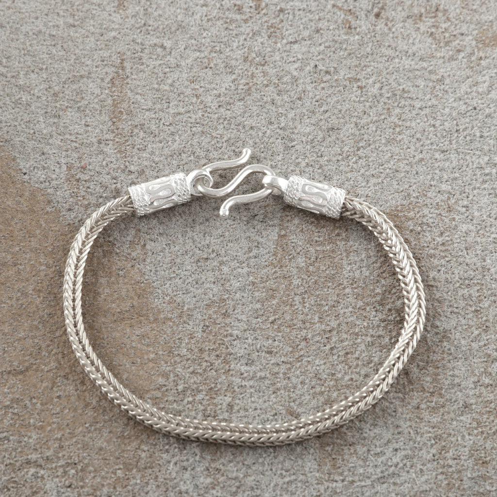 925 Sterling Silver Square Foxtail Chain Durable Vintage Statement Bracelet