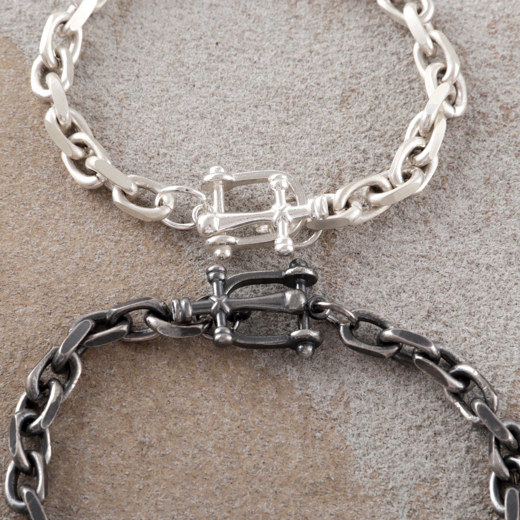 925 Sterling Silver Horseshoe Shackle Crucifix Bar Durable Link Chain Bracelet