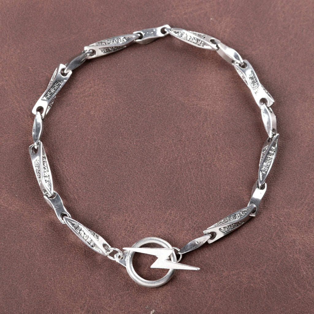 925 Sterling Silver Lightning Bolt Toggle Clasp Durable Link Bracelet Gift