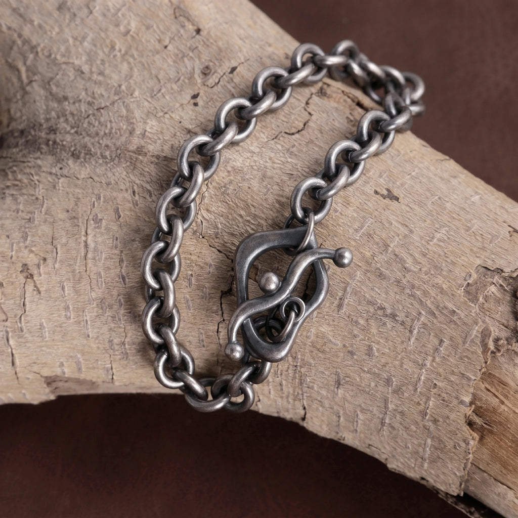 925 Sterling Silver Rolo Chain Bracelet With Artisanal Toggle Clasp For Daily Style