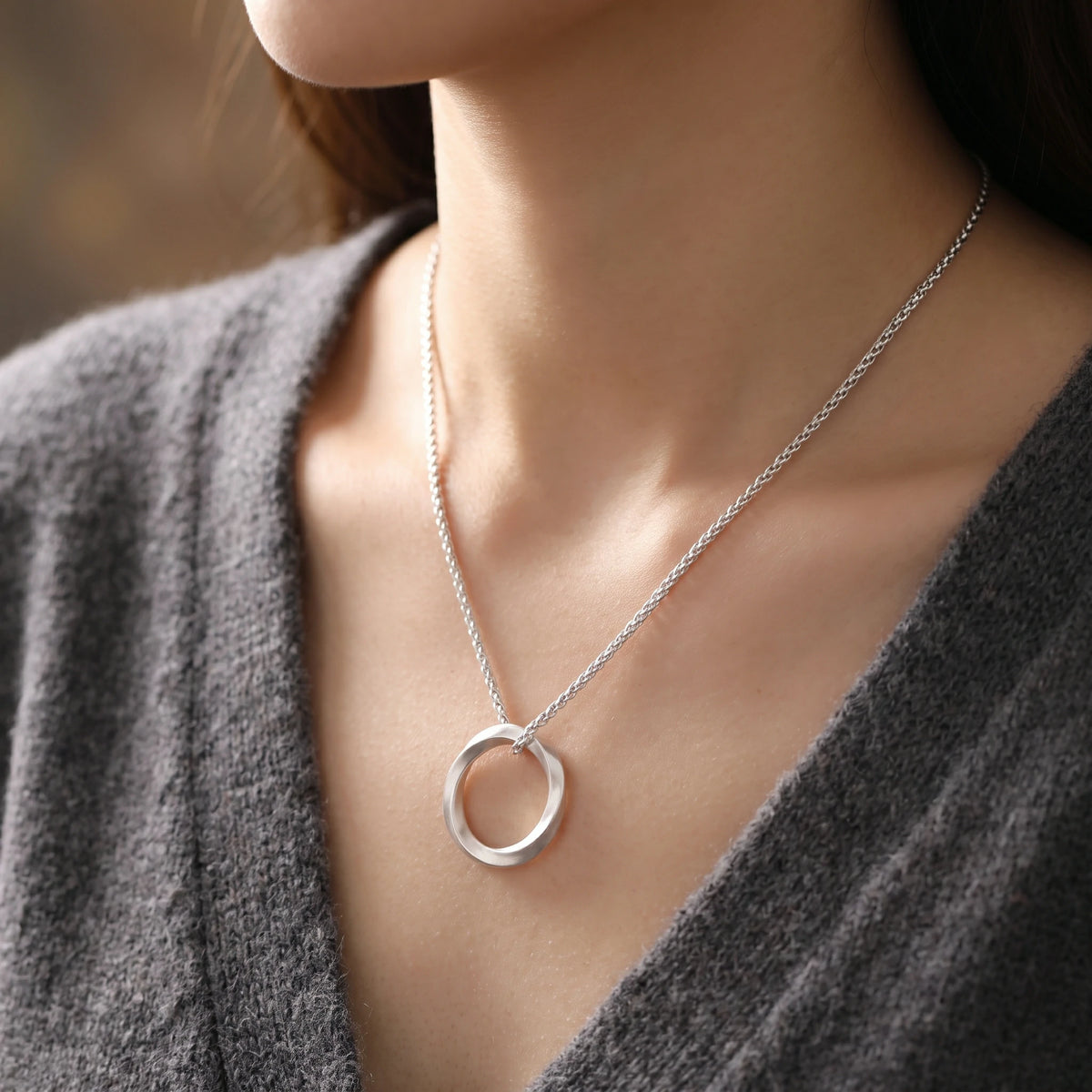 925 Sterling Silver Twisted Mobius Circle Pendant Delivering Minimalist Modern Flow