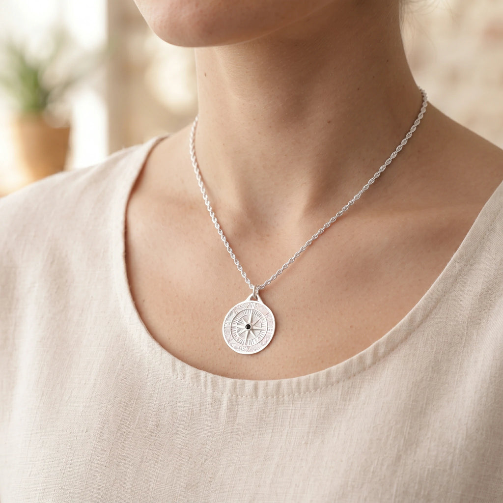 925 Sterling Silver Engravable Compass Pendant Guiding Your Journey In Timeless Style