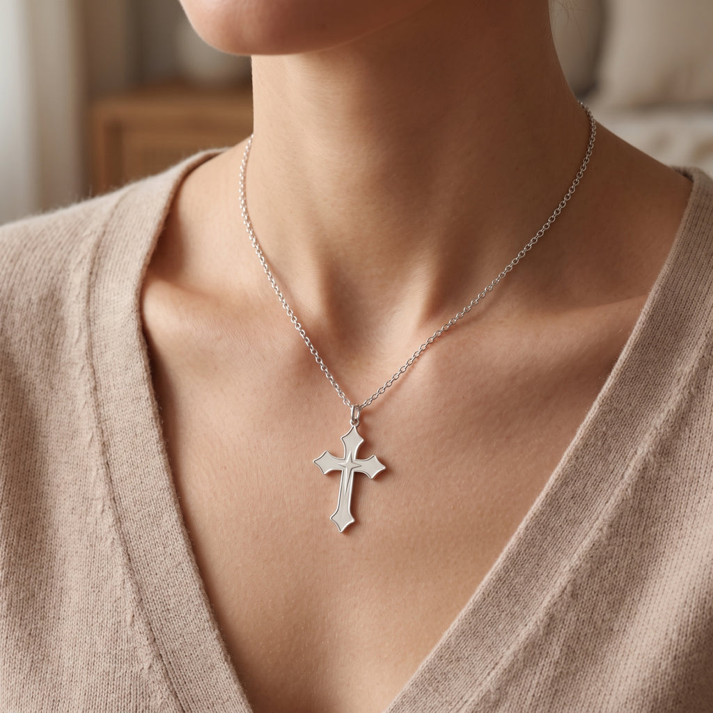 925 Sterling Silver Star of Bethlehem Cross Durable Engravable Faith Necklace