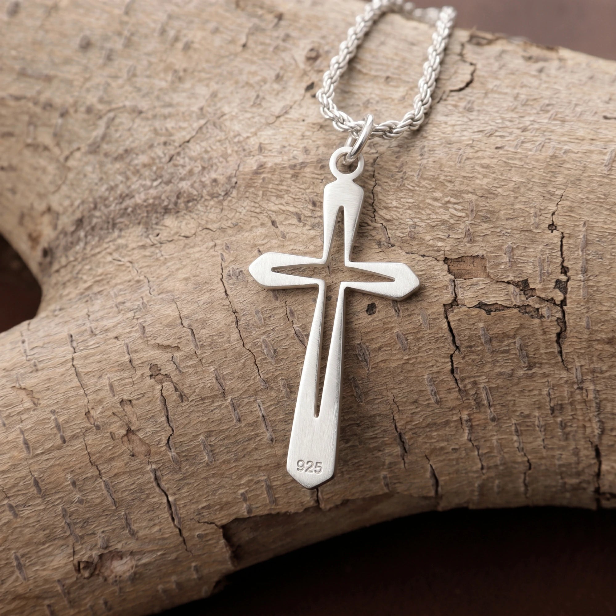 925 Sterling Silver Hollow Cross Pendant Embodying His Eternal Grace and Holy Light