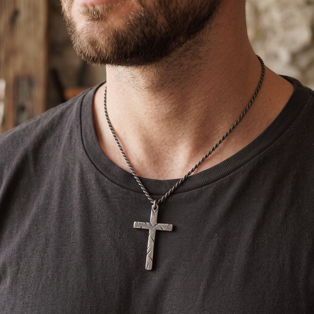 925 Sterling Silver Chiseled Holy Cross Durable Religious Faith Pendant Necklace