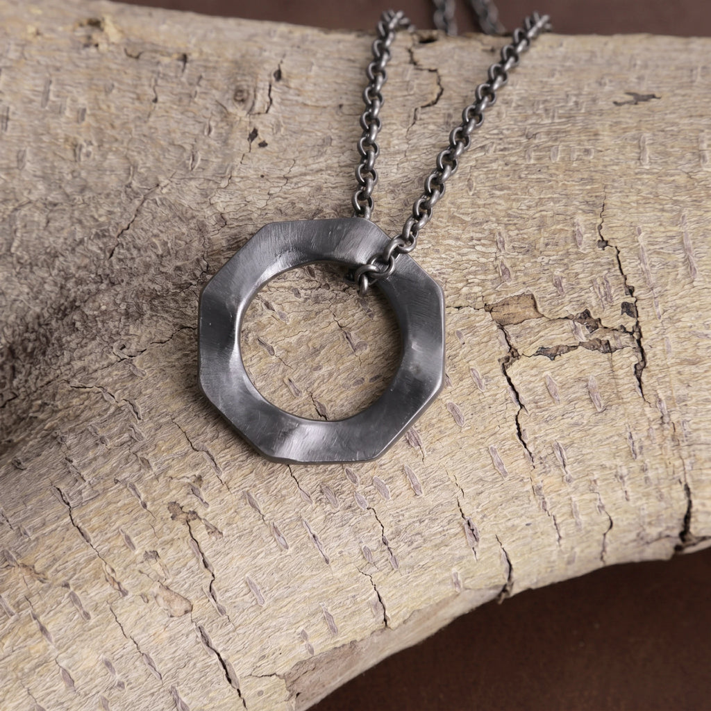 925 Sterling Silver Geometric Faceted Hexagon Pendant Exuding Modern Minimalist Edge