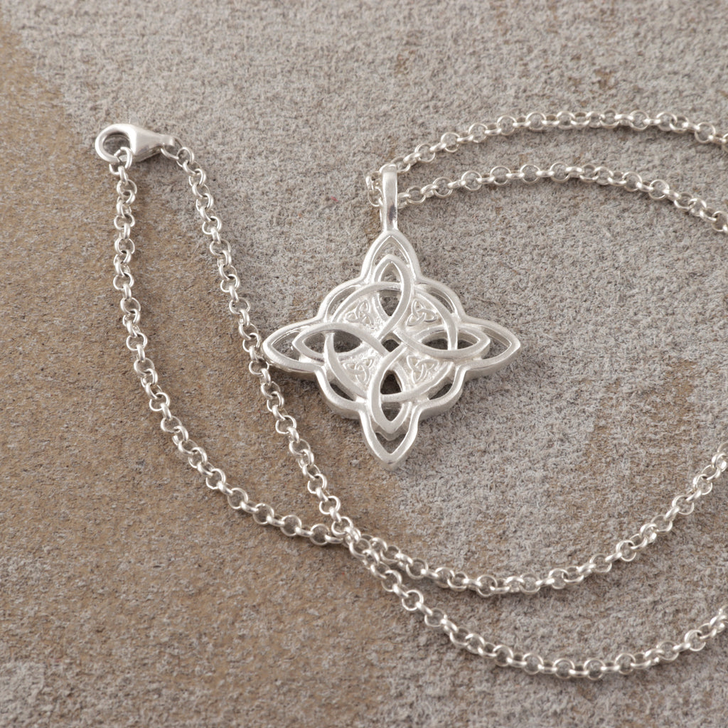 925 Sterling Silver Celtic Knot Pendant Necklace, Vintage Witch Knot Amulet Jewelry