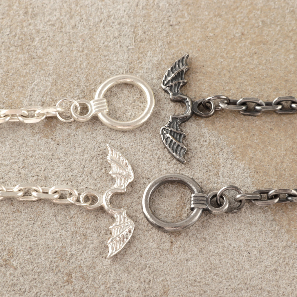 925 Sterling Silver Gothic Winged Toggle Clasp Durable Link Chain Bracelet