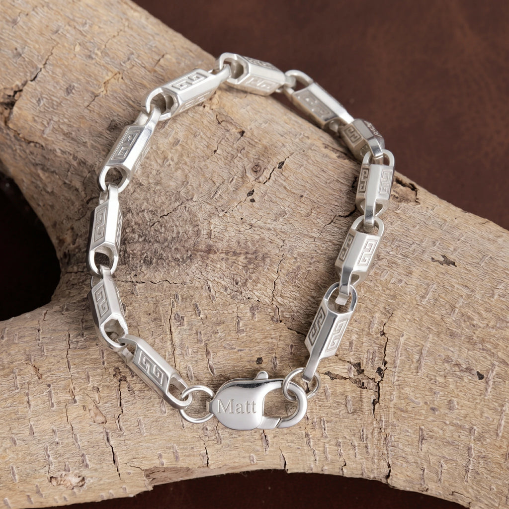 Custom 925 Sterling Silver Engraved Link Bracelet for Timeless Style and Personal Identity