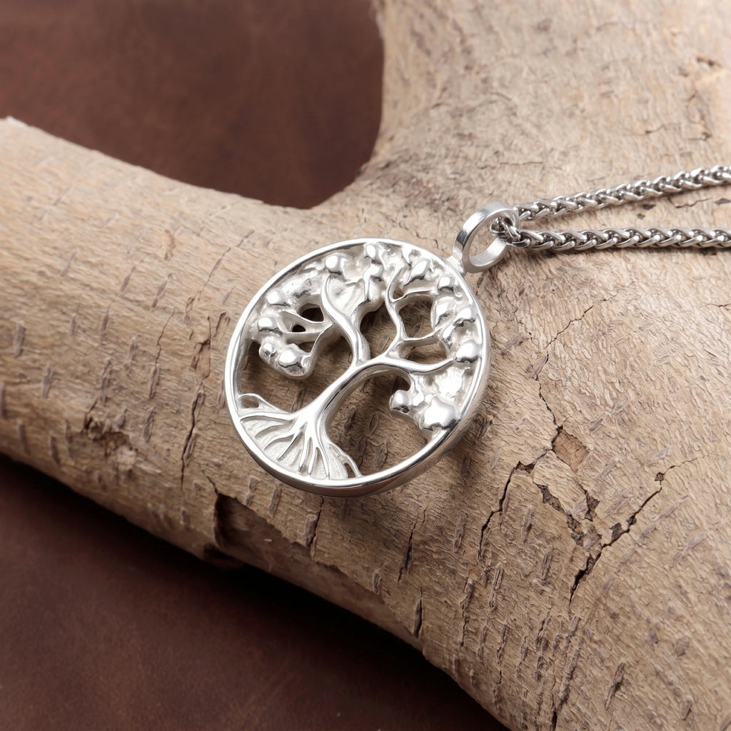 Solid 925 Sterling Silver Tree of Life Pendant Necklace for Strength & Vitality