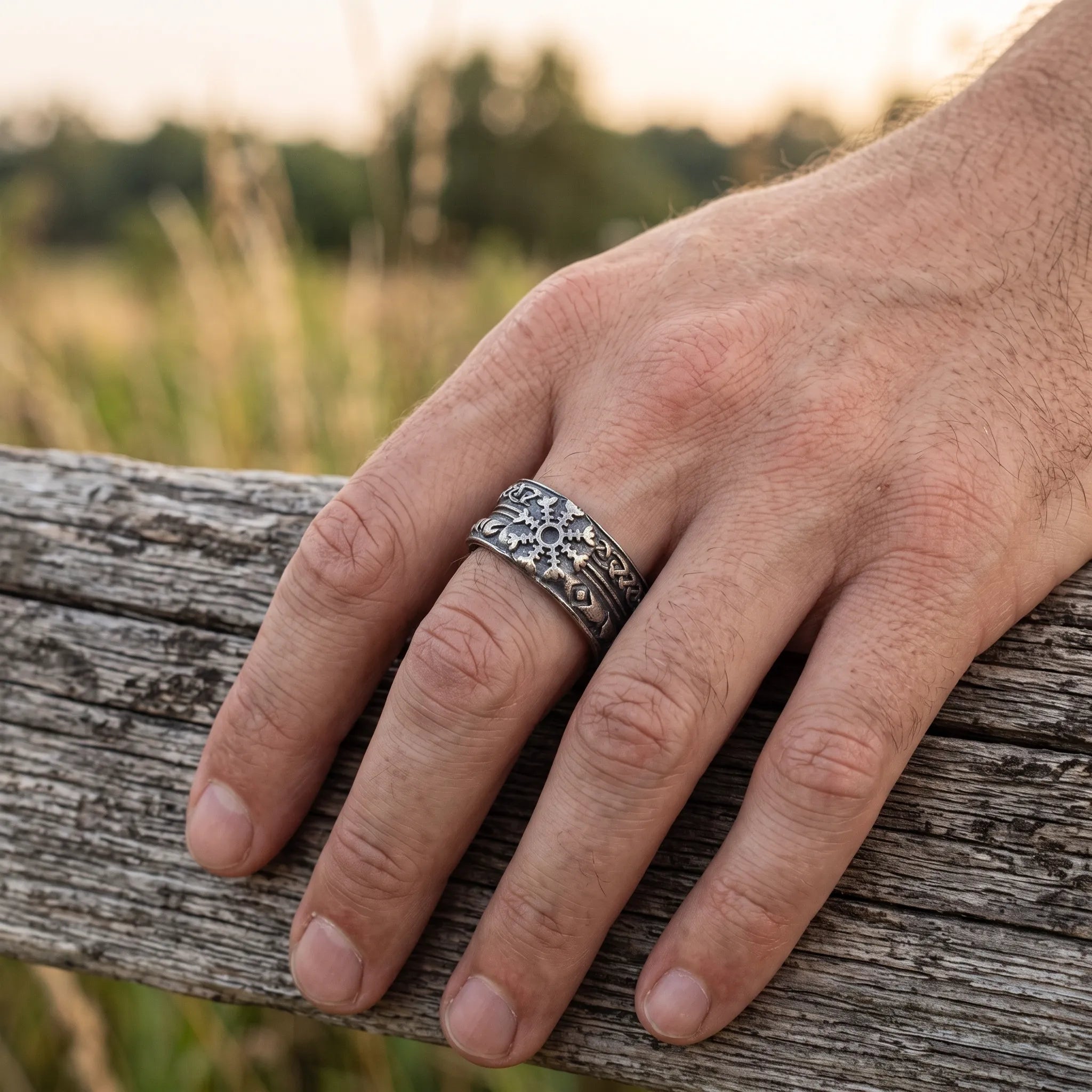 Personalized 925 Sterling Silver Viking Compass Ring Custom Engraved Mens Band