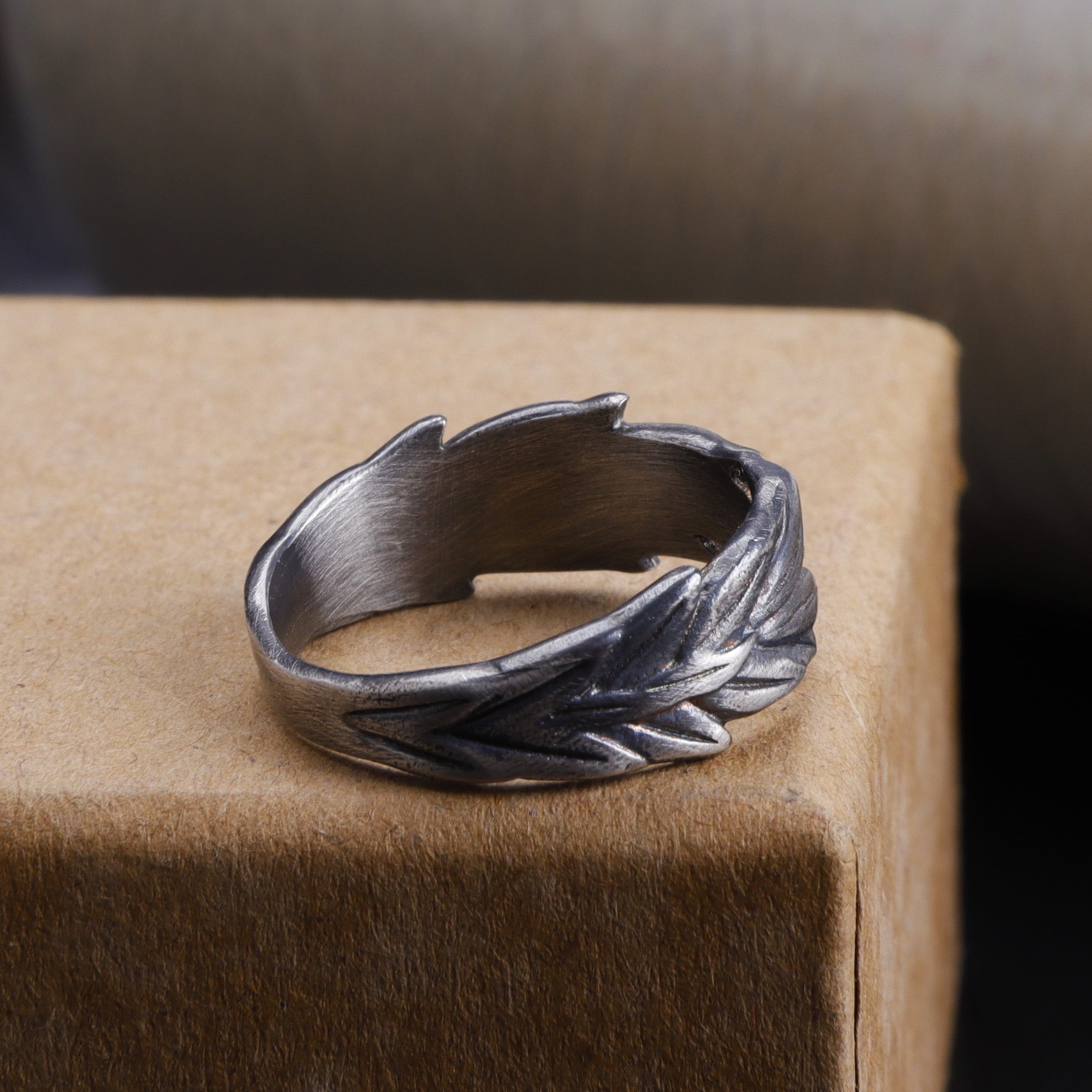 Vintage Oxidized Silver Olive Leaf Ring-Custom Gift for Him