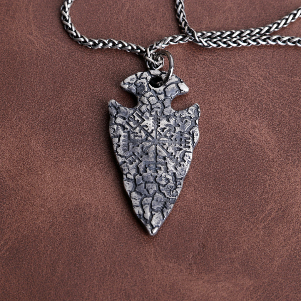 925 Sterling Silver Viking Vegvisir Arrowhead Pendant For Guidance Strength And Protection