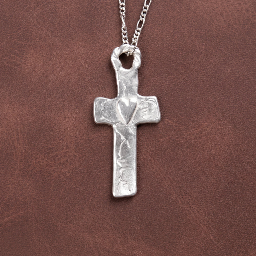 Rustic 925 Sterling Silver Sacred Heart Cross Necklace for Faith & Protection