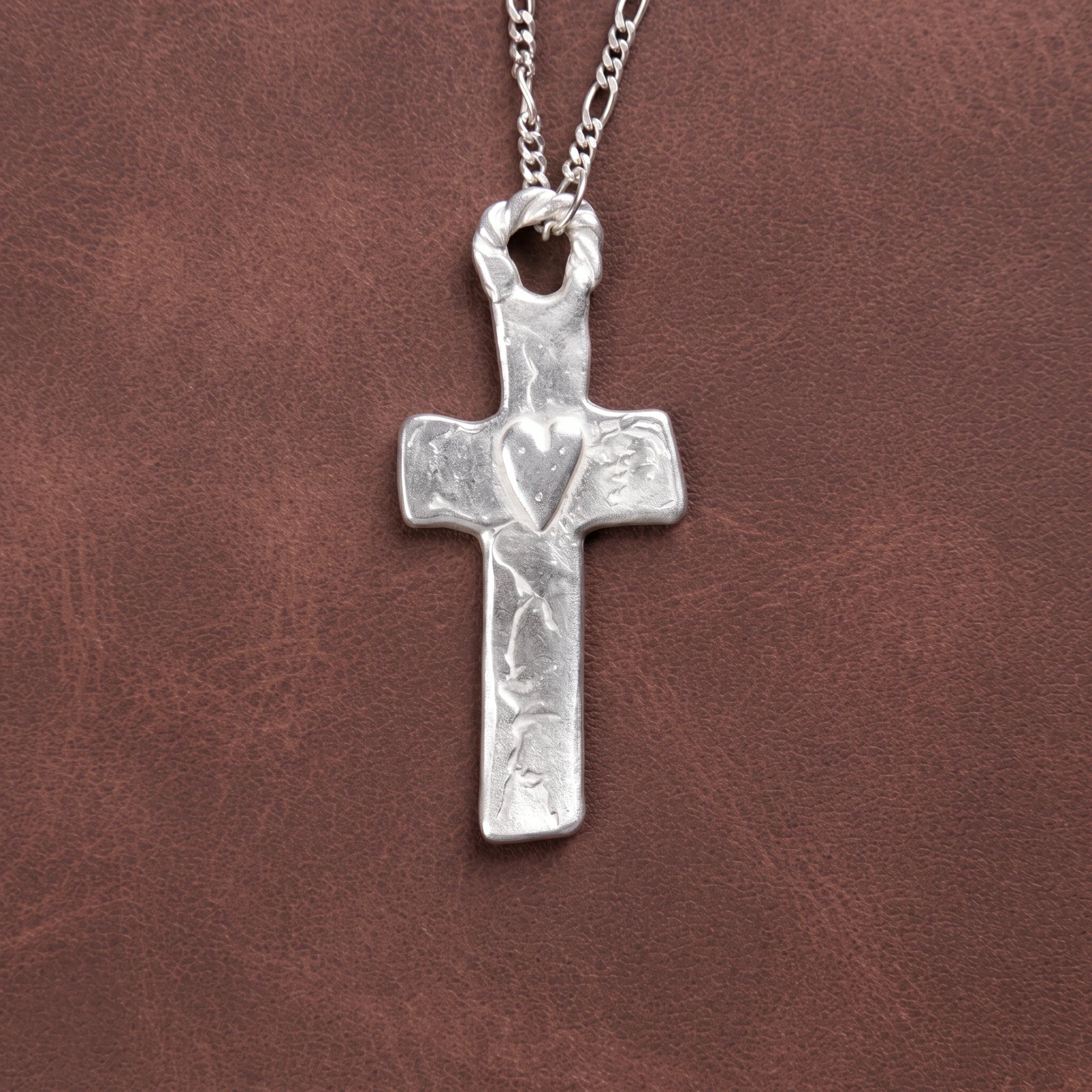 Rustic 925 Sterling Silver Sacred Heart Cross Necklace for Faith & Protection