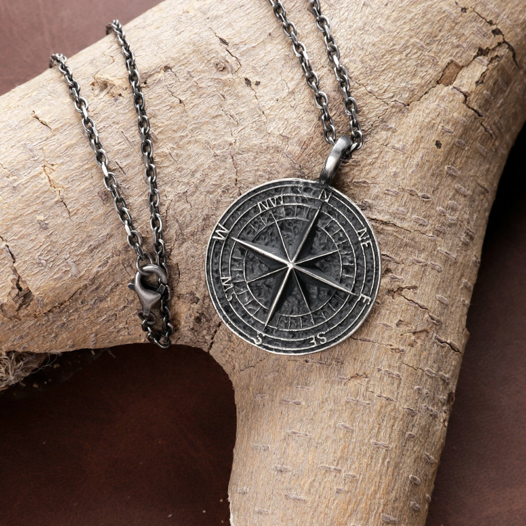 Vintage 925 Sterling Silver Compass Pendant Necklace for Guidance & Adventure