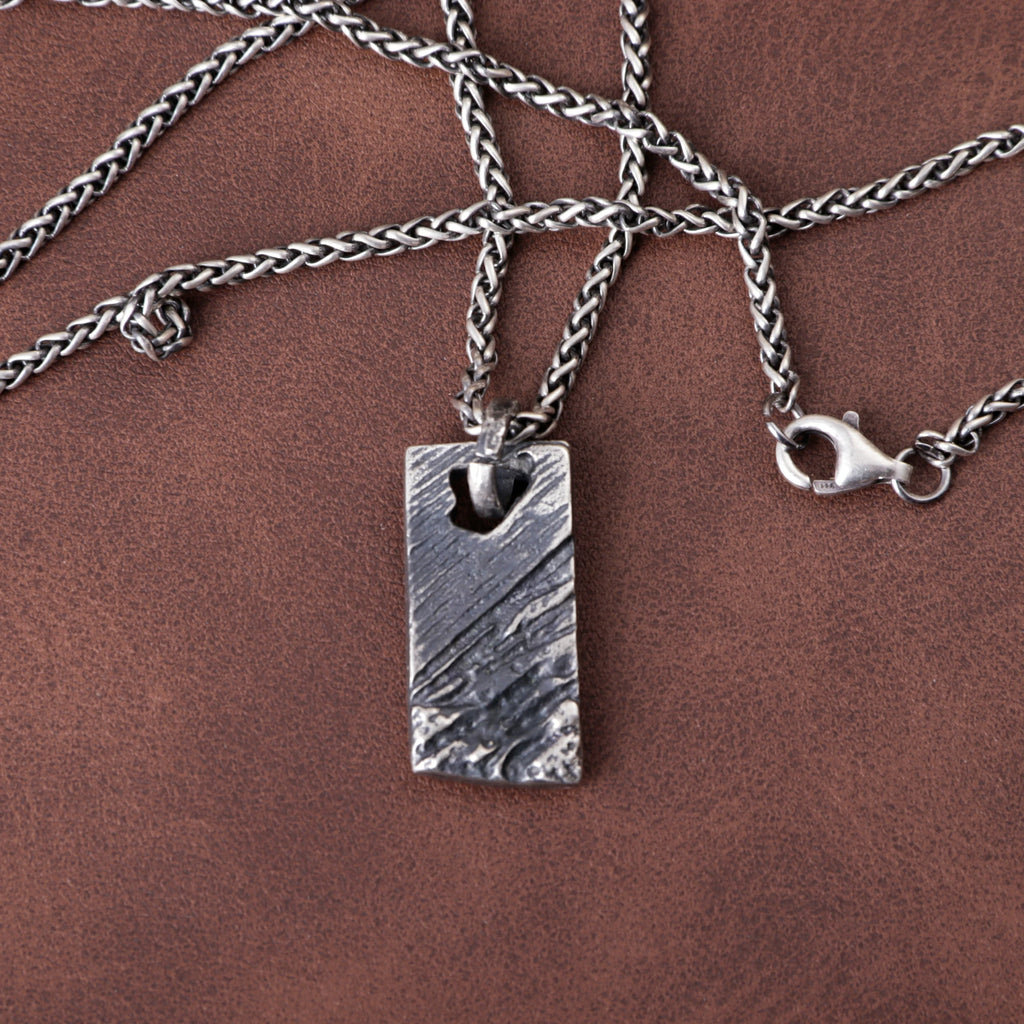 925 Sterling Silver Weathered Rock Tag Pendant Delivering Rugged Organic Texture