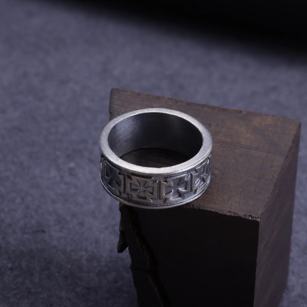 Custom Men's Maltese Cross Ring - Engraved Vintage 925 Sterling Silver Band