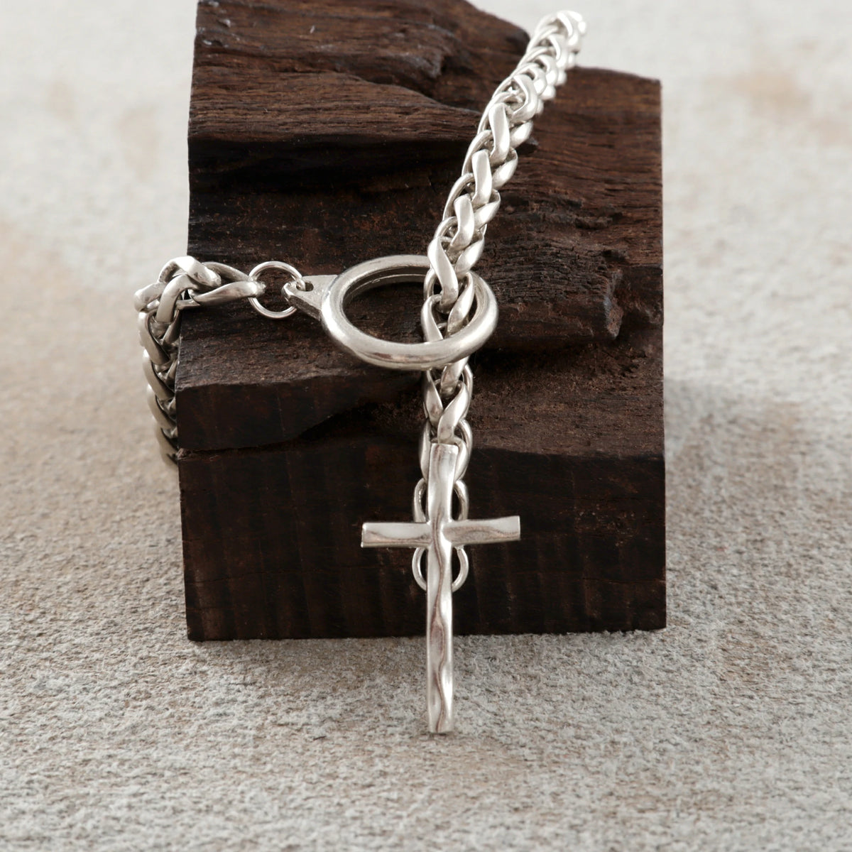 925 Sterling Silver Holy Cross Toggle Clasp Chopin Chain Faith Bracelet