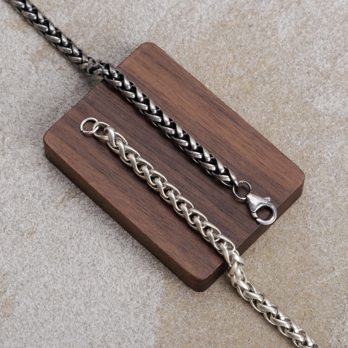 Unisex 925 Sterling Silver Wheat Chain Anklet | Oxidized & Polished