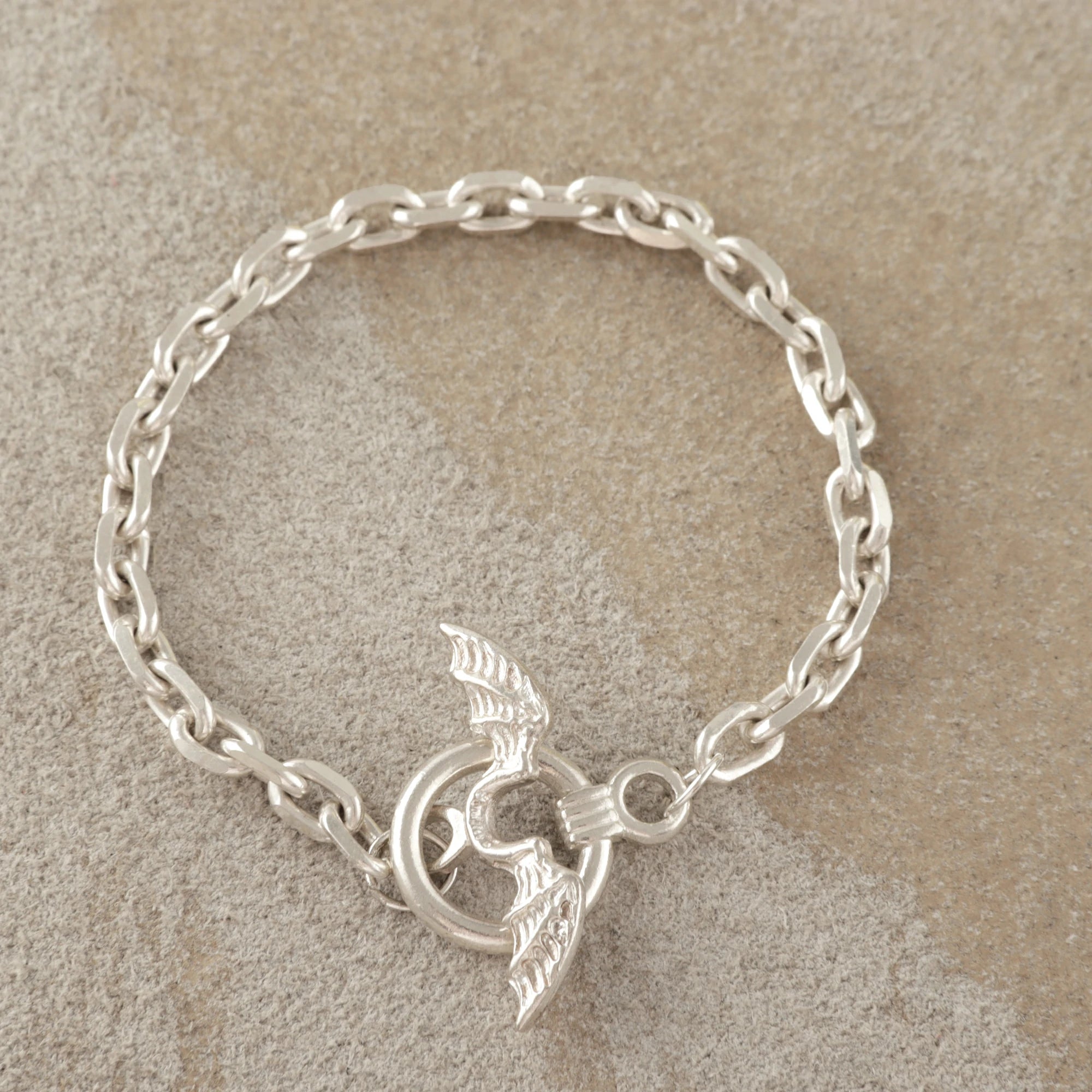 925 Sterling Silver Gothic Winged Toggle Clasp Durable Link Chain Bracelet