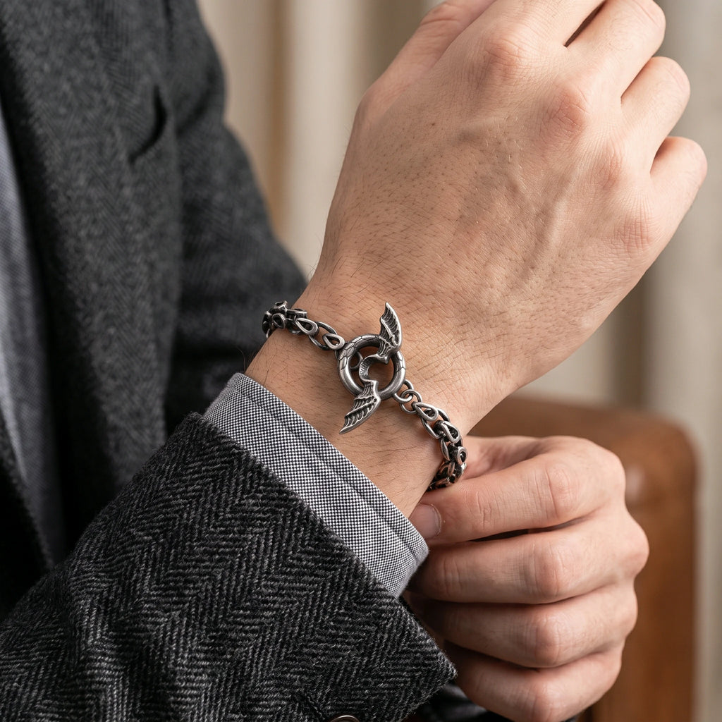 925 Sterling Silver Dragon Scale Barrel Link Bracelet With Winged Clasp Accent